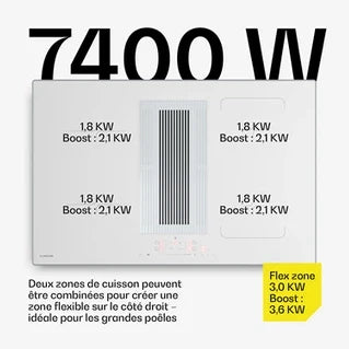 Plaque de cuisson avec hotte intégrée KLARSTEIN Velaire Plaque induction avec Hotte aspirante intégrée 4 Zones 7400W 80cm Curseur Tactile Minuterie