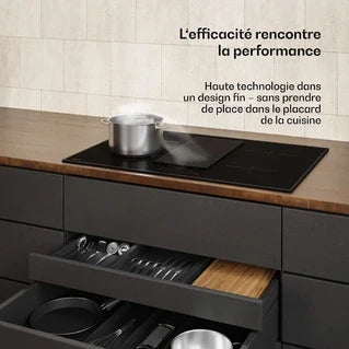 Plaque de cuisson avec hotte intégrée KLARSTEIN Velaire Plaque à induction avec Hotte aspirante intégrée 80 cm élégante minimaliste 8400W Noir