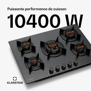 Plaque gaz KLARSTEIN Goldflame Nano Plaque de cuisson gaz 5 brûleurs en laiton 8 kW Table de cuisson à gaz - Gaz naturel/GPL