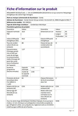 Sèche-linge pompe à chaleur Candy GD 10N2B-S Blanc